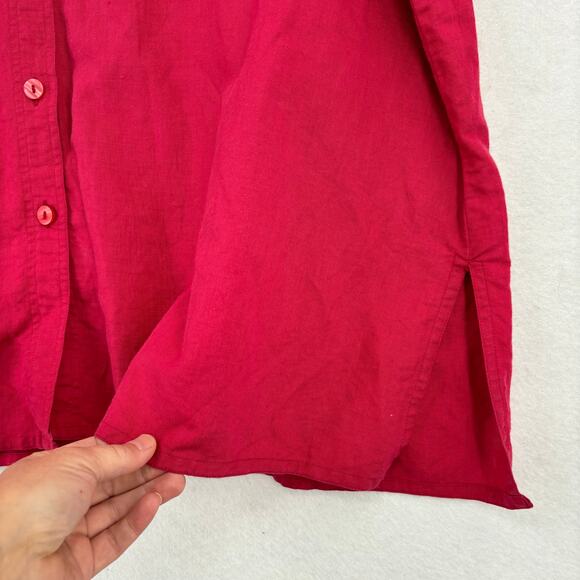 Avenue Blouse Top Women's Size 22/24 Red Linen Cotton Blend Button Up Pockets - Picture 4 of 8